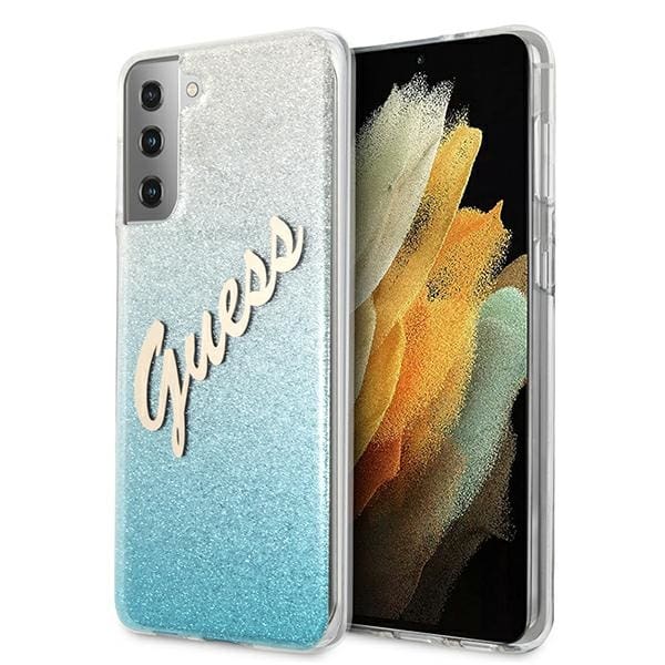 Guess GUHCS21MPCUGLSBL Blue Glitter Gradient Script Samsung S21 Plus Tok