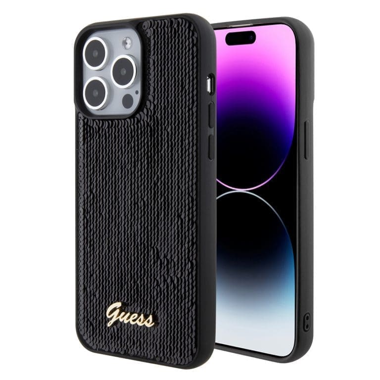 Guess Sequin Script Logo Black iPhone 15 Pro Max Tok