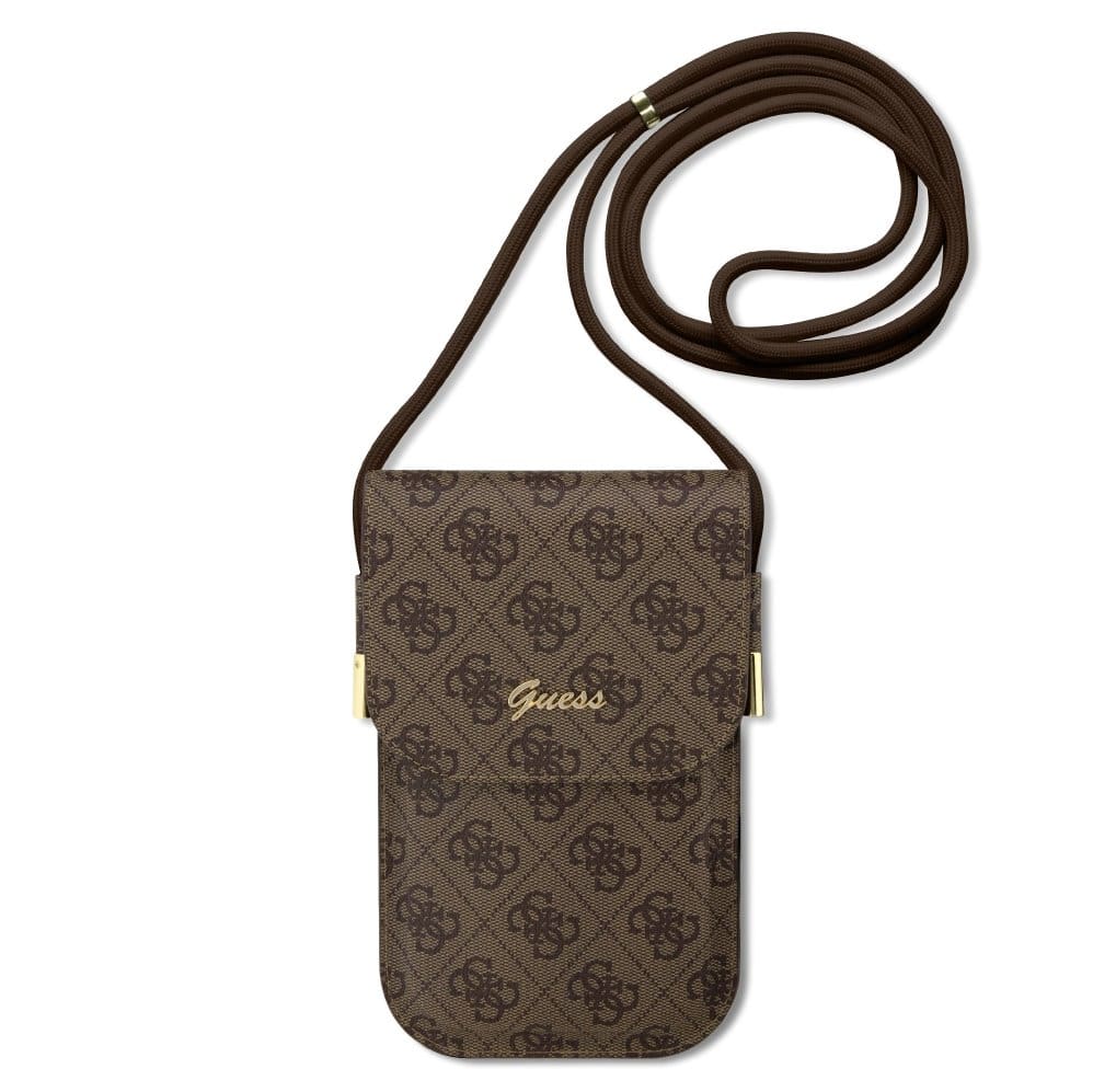 Guess PU 4G Metal Logo Script Wallet Phone Bag Brown