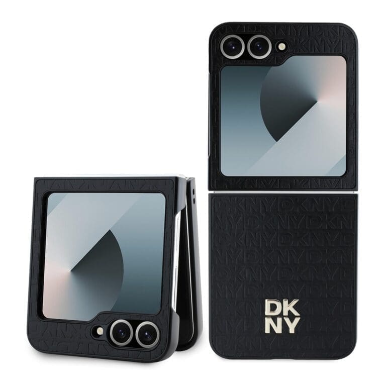 DKNY PU Leather Repeat Pattern Stack Logo Black Samsung Galaxy Z Flip 6 Tok